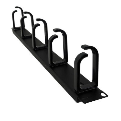 Организатор коммутационных шнуров BNH, 19", 1HU, горизонтальный, металл, для шкафов, цвет: чёрный, (5 пластиковых колец)