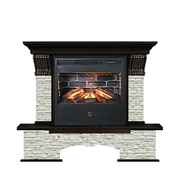 Электрокамин с широким очагом 3D Glenrich Бостон Samba 3D камень-Грот однотонный/цвет-Венге
