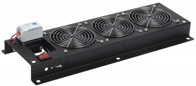 Вентилятор ITK, термостат, 230V, 19", 2U, 78х480 мм (ВхШ), вентиляторов: 3, IP20, поток: 465 м3/ч, для шкафов и стоек, цвет: чёрный, (с выключателем)