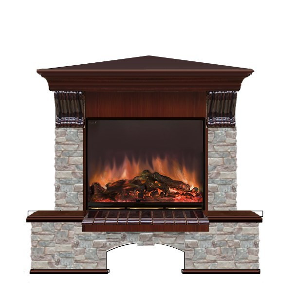 Электрокамин с широким очагом 2D Glenrich Бостон угловой (Arte 23) камень-Грот цветной/цвет-Красное дерево