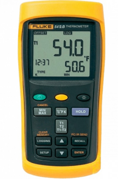 Тестер FLUKE, температурный, с дисплеем, питание: батарейки, корпус: пластик, два входа Т1-Т2, термопара J, Т, К, Е, линия 50Гц, (3821081)