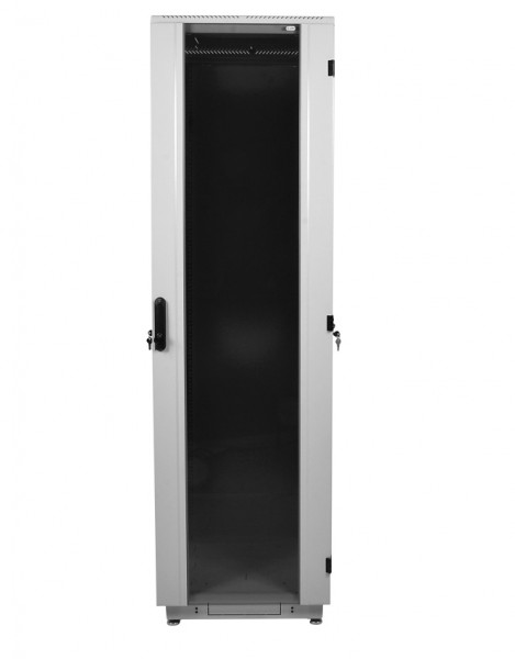 Шкаф телекоммуникационный напольный ЦМО ШТК-М, IP20, 47U, 2250х600х1000 мм (ВхШхГ), дверь: стекло, задняя дверь: металлическая стенка, боковая панель: сплошная съемная, цвет: серый, (ШТК-М-47.6.10-1ААА )