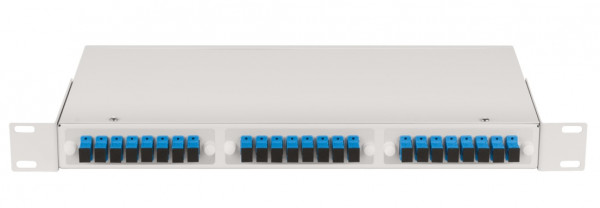 Коммутационная панель ВО Nikomax NMF, 1HU, портов: 24 SC/UPC OS2, установлено адаптеров: 24 невыдвижная, прямая, цвет: серый