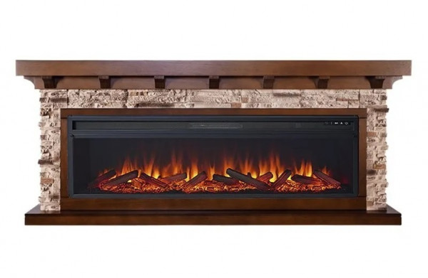 Линейный электрокамин Royal Flame Chalet 60 (темный дуб) с очагом Vision 60 LOG LED