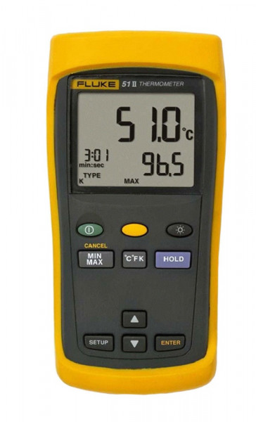 Тестер FLUKE, температурный, с дисплеем, питание: батарейки, корпус: пластик, один вход Т1, совместим с термопарой J, Т, К и Е-типа, (1281142)