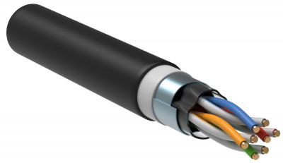 Кабель витая пара ITK, U/UTP, 4 пар., кат. 5е, проводник Ø 0,51мм, AWG24, LSZH+PE, 100МГц, 1м (катушка 305м), (рипкорд), тип прокладки: снаружи зданий, цвет: чёрный