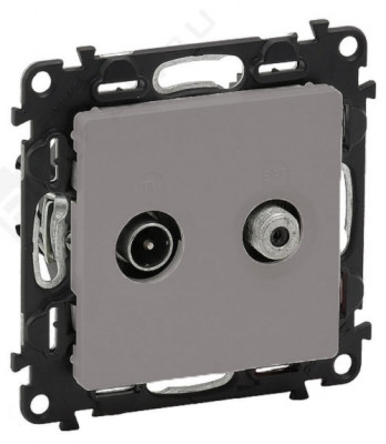 Розетка в сборе Legrand Valena Life, 2x TV/SAT, экр., внешняя, 51х58 мм (ВхШ), цвет: алюминий, (LEG.753658)