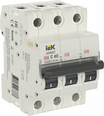 Автоматический выключатель IEK ARMAT, 3 модуль, C класс, 3P, 40А, 10кА, (AR-M10N-3-C040)