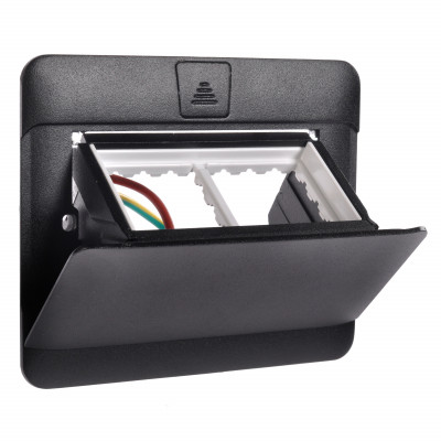 Розеточный блок Legrand DLP, алюминий, неукомплектованный, IP 40, 5х120х142,5 мм (ВхШхД), глубина установки: 57 мм, модулей: 4, универсальный, цвет: ч