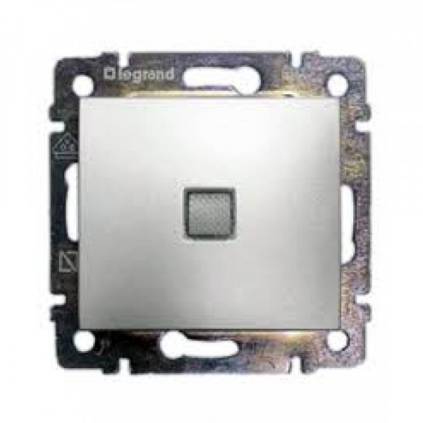 Переключатель Legrand Valena, одноклавишный, с индикацией, 10А, внутренняя, 58х51 мм (ВхШ), цвет: блестящий алюминий, на 2 направления (770125)