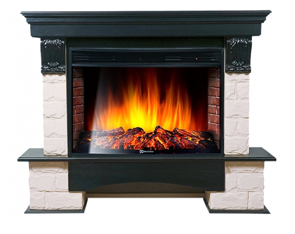 Электрокамин с широким очагом 2D Electrolux EFP/P-3320RLS с порталом Firelight Forte 30U (угловой) камень белый, шпон венге