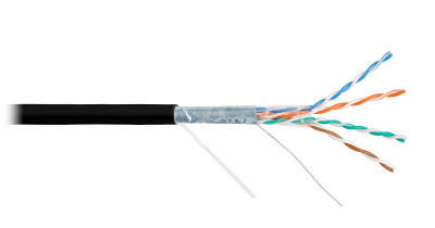 Кабель витая пара Nikolan, F/UTP, 4 пар., кат. 5е, проводник Ø 0,55мм, AWG24, LSZH (нг(A)-HF), 100МГц, 1м (барабан 305м), с разрывной нитью, тип прокладки: универсальный, цвет: чёрный