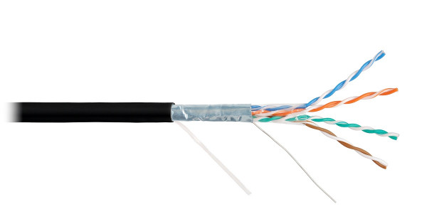 Кабель витая пара Nikolan, F/UTP, 4 пар., кат. 5е, проводник Ø 0,55мм, AWG24, LSZH (нг(A)-HF), 100МГц, 1м (барабан 305м), с разрывной нитью, тип прокладки: универсальный, цвет: чёрный