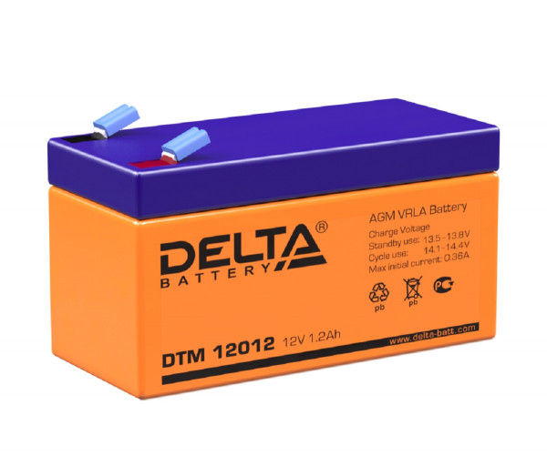 Аккумулятор для ИБП Delta Battery DTM, 52х43х97 мм (ВхШхГ),  Необслуживаемый свинцово-кислотный,  12V/1,2 Ач, цвет: оранжевый, (DTM 12012)