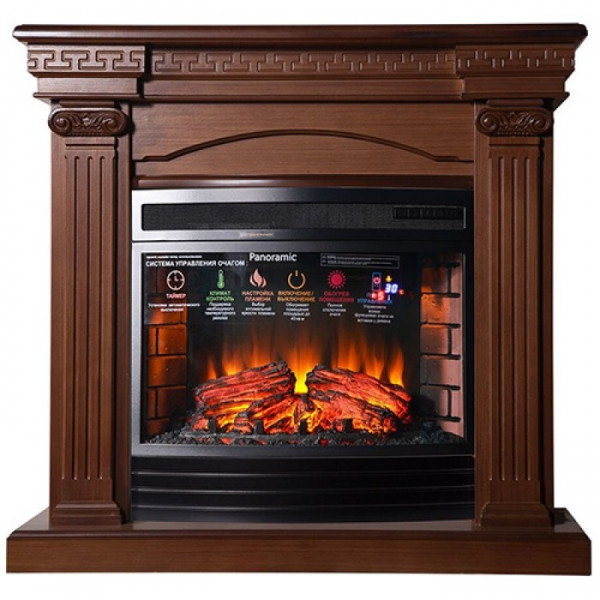 Электрокамин с широким очагом 2D InterFlame Афина (темный дуб) с очагом Panoramic 25 LED FX
