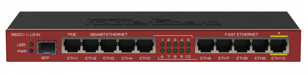 Маршрутизатор Mikrotik, RB2011, портов: 10, 25х97х228 мм (ВхШхГ), цвет: чёрный, SFP порт, RB2011iLS-IN
