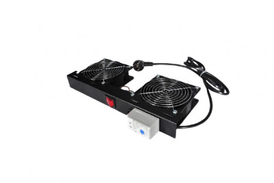 Вентиляторный модуль Datarex, 240V, 65х465х425 мм (ВхШхГ), вентиляторов: 2, 130 дБ, IP20, поток: 180 м3/ч, для шкафов, цвет: чёрный, (со шнуром питания 1,8м, вилка Shuko)