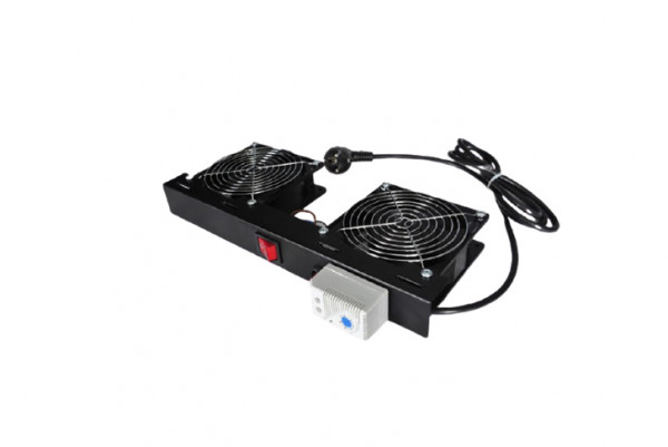 Вентиляторный модуль Datarex, 240V, 65х465х425 мм (ВхШхГ), вентиляторов: 2, 130 дБ, IP20, поток: 180 м3/ч, для шкафов, цвет: чёрный, (со шнуром питания 1,8м, вилка Shuko)