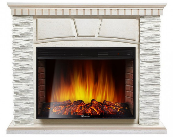 Электрокамин с широким очагом 2D Electrolux EFP/P-3320RLS с порталом Firelight Porto 30 U (угловой) сланец белый/ белёный дуб