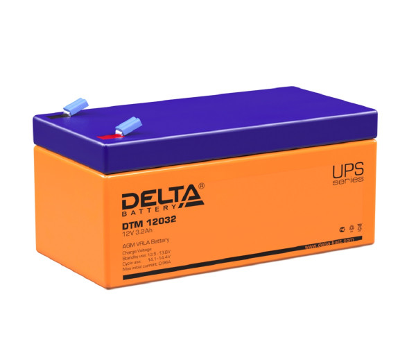 Аккумулятор для ИБП Delta Battery DTM, 67х67х134 мм (ВхШхГ),  Необслуживаемый свинцово-кислотный,  12V/3,2 Ач, цвет: оранжевый, (DTM 12032)