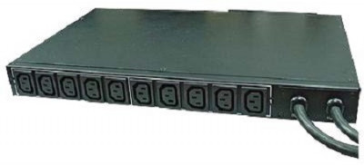 Блок силовых розеток Eurolan, горизонтальный, неуправляемый, IEC 320 C13 х 10, вход IEC 320 C20, шнур 3 м, 1U, 44х431,5х260 мм (ВхШхГ), 16А, чёрный, входных вилок 2 шт.