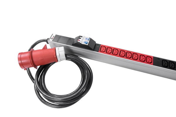 Блок силовых розеток Rem Rem-3x16, вертикальный, неуправляемый, IEC 60320 С13 х 48, вход IEC 320 309 3PN, шнур 3 м, 1 463мм, трехфазный 16А, индикатор, алюминий