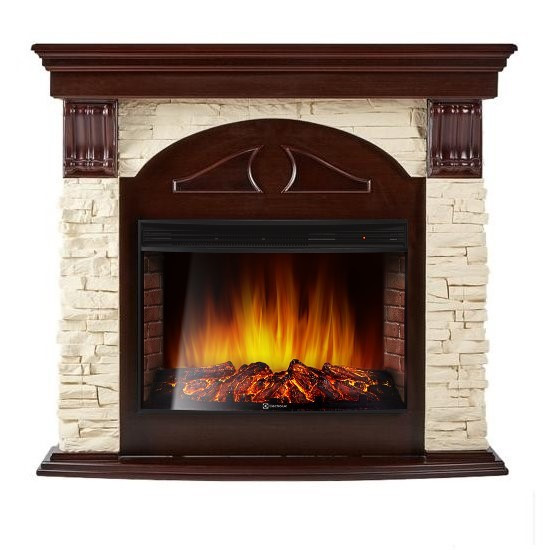 Электрокамин с широким очагом 2D Electrolux EFP/P-3320RLS с порталом Firelight Torre 30 U камень слоновая кость, темный дуб