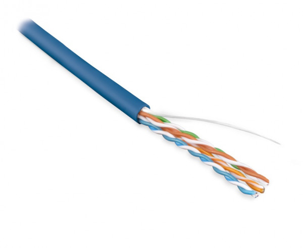 Кабель витая пара Hyperline, U/UTP, 4 пар., кат. 5е, проводник Ø 0,51мм, AWG24, PVC, 100МГц, 1м (305м), тип прокладки: внутри зданий, цвет: синий