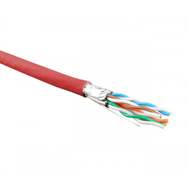 Кабель витая пара Hyperline UFTP4-C6-S23-IN-LSZH, U/FTP, 4 пар., кат. 6, проводник Ø 0,57мм, AWG23, LSZH (нг(A)-HF), 250МГц, 1м (500м), тип прокладки: внутри зданий, цвет: красный