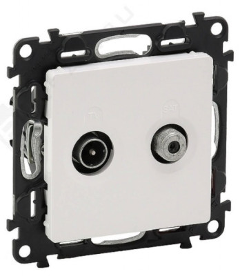 Розетка в сборе Legrand Valena Life, 2x TV/SAT, экр., внешняя, 51х58 мм (ВхШ), цвет: белый, (LEG.753458)