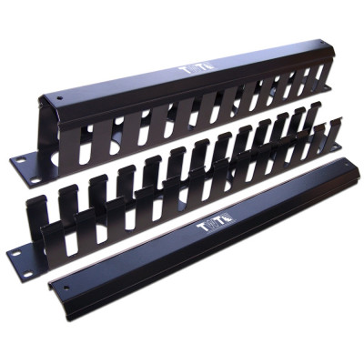 Организатор коммутационных шнуров TWT, 19", 1HU, горизонтальный, цвет: чёрный, (с крышкой)