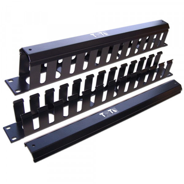 Организатор коммутационных шнуров TWT, 19", 1HU, горизонтальный, цвет: чёрный, (с крышкой)