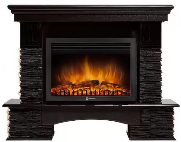 Электрокамин с широким очагом 2D Electrolux EFP/P-2520LS с порталом Firelight Pietra Nuovo 25 камень сланец чёрный, шпон венге