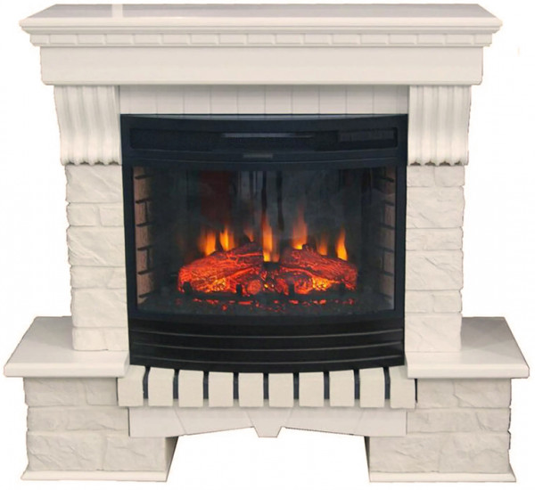 Электрокамин с классическим очагом 3D InterFlame Экстер угловой (бежевый) с очагом Panoramic 25 LED FX