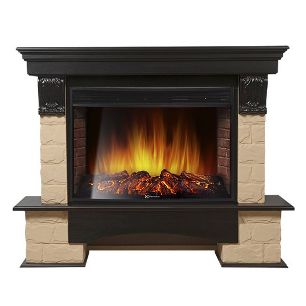 Электрокамин с широким очагом 2D Electrolux EFP/P-3320RLS с порталом Firelight Forte 30 U камень бежевый, темный дуб