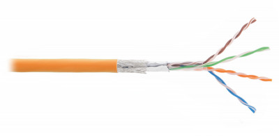 Кабель витая пара Nikolan, SF/UTP, 4 пар., кат. 5е, проводник Ø 0,5мм, AWG24, LSZH (нг(A)-HF), 100МГц, 1м (барабан 305м), тип прокладки: внутри зданий, цвет: оранжевый