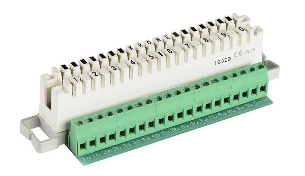 Плинт LSA Krone пар.10, с размыкаемыми контактами,  с дополнительным рядом клемм под винт