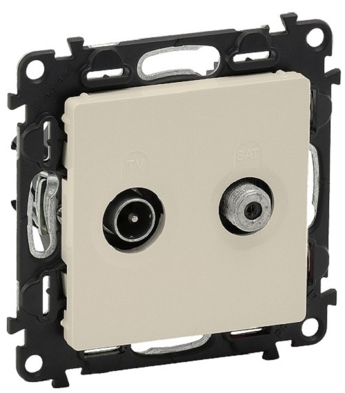 Розетка в сборе Legrand Valena Life, 2x TV/SAT, экр., внешняя, 51х58 мм (ВхШ), цвет: слоновая кость, (LEG.753558)