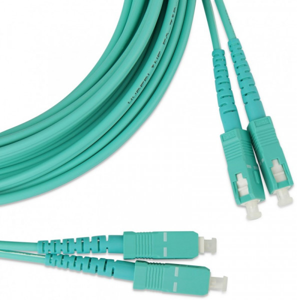 Коммутационный шнур оптический Hyperline, Duplex SC/SC, OM3 50/125, LSZH, Ø 2мм, 30м, цвет: голубой, (FC-D2-503-SC/PR-SC/PR-H-30M-LSZH-AQ)