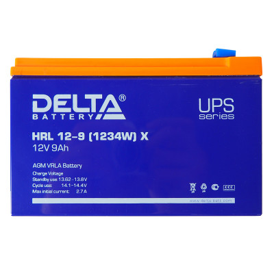 Аккумулятор для ИБП Delta Battery HRL-X, 100х65х151 мм (ВхШхГ),  необслуживаемый свинцово-кислотный,  12V/9 Ач, цвет: синий, (HRL 12-9 (1234W) X)